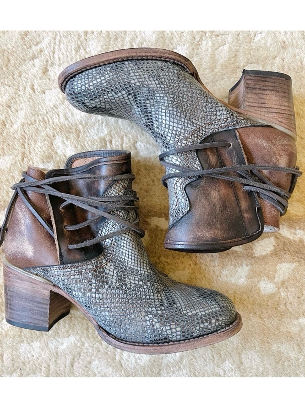 Freebird by Steven Gray Snake-Embossed and Brown Leather Ankle Boots